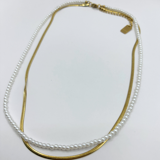 Combinatieketting imitatieparel en snake