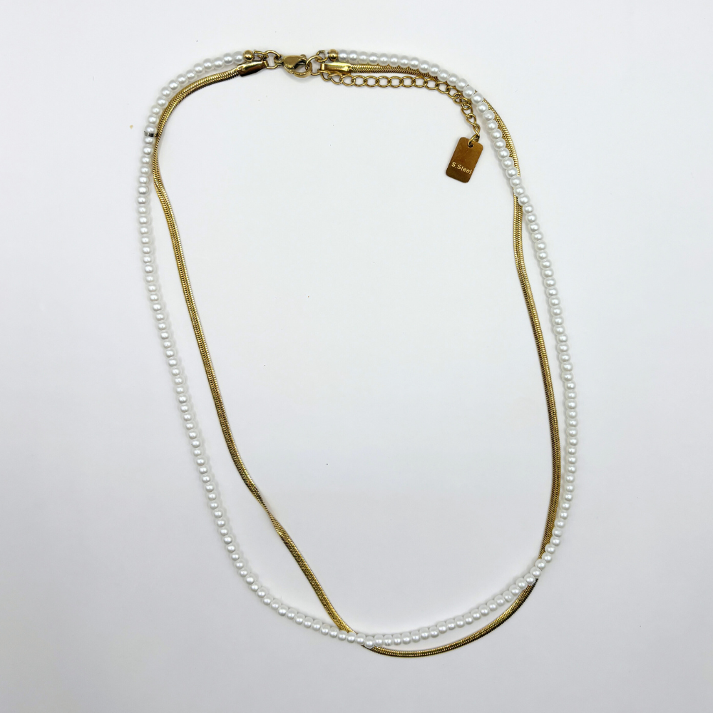 Combinatieketting imitatieparel en snake