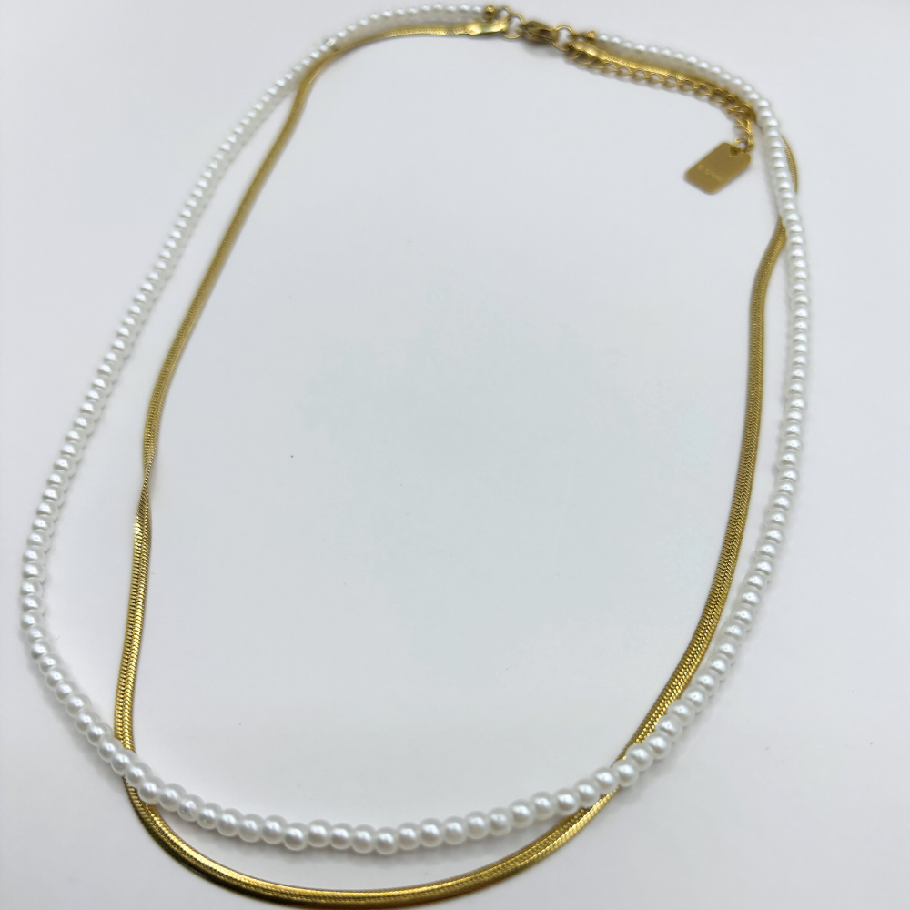 Combinatieketting imitatieparel en snake